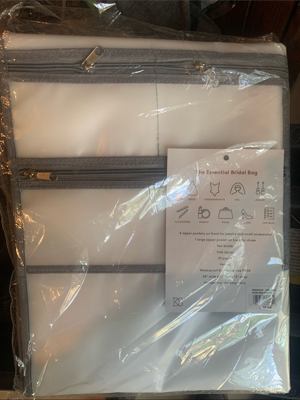 Essential Bridal Bag Organizer - White with Gray Trim